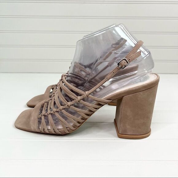 Nwot Vince Camuto Chamta Tan Suede Leather Lattice Block Heels 9 - Picture 1 of 9